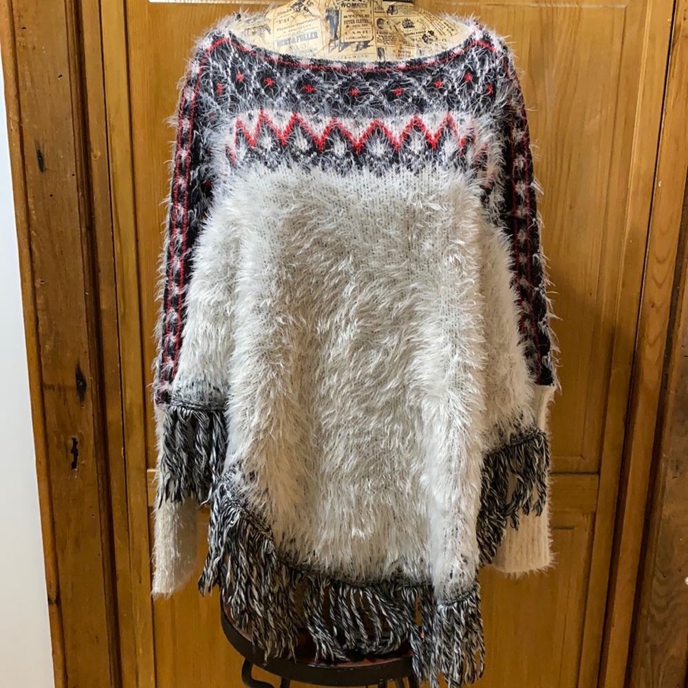 Vintage Fuzzy Nordic design poncho sweater
